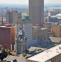One Seneca Tower from the top of the City Hall in downtown Buffalo, New York, USA.